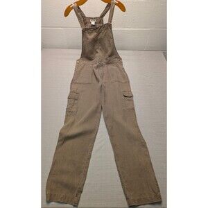Artisan NY 100% Linen  Overalls Adjustable Straps Boho Earthy Beige Khaki Medium